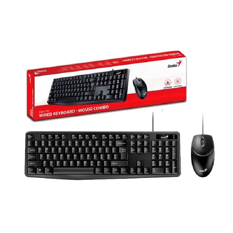 Combo Genius KM-170 con teclado resistente a derrames y ratón óptico de 1000 DPI