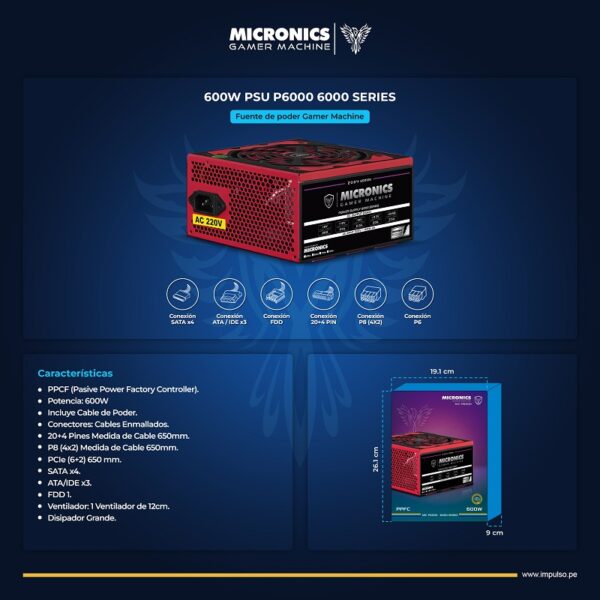 Caja de la fuente de poder Micronics PSU P6000 600W