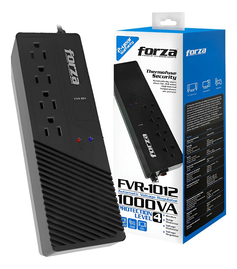 Estabilizador Forza FVR-1012 con 4 tomas y regulación automática de voltaje